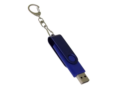 USB-флешка на 32 Гб 2 в 1 поворотный механизм, c дополнительным разъемом Type-C с одноцветным металлическим клипом, синий фото 2