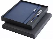 Набор Legato Elegance из блокнота формата А5 в твердой обложке и ручки-роллера, белый/синий