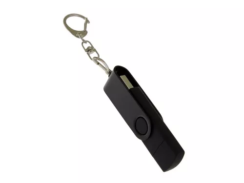USB-флешка на 32 Гб 2 в 1 поворотный механизм, c дополнительным разъемом Type-C с одноцветным металлическим клипом, черный фото 5