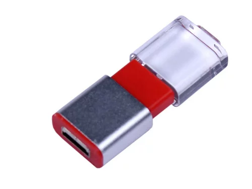 USB-флешка промо на 32 Гб прямоугольной формы, выдвижной механизм, красный фото 2