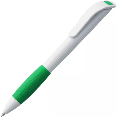 Ручка шариковая Grip, белая с зеленым Ручка шариковая Grip, белая с зеленым