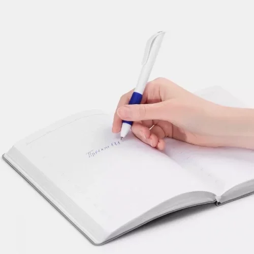 Ручка шариковая Grip, белая (молочная) с синим фото 5