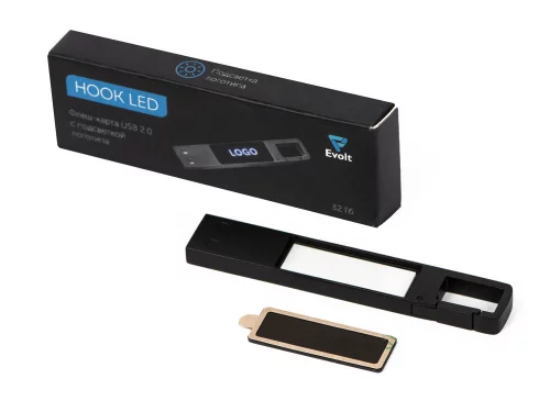 USB 2.0- флешка на 32 Гб c подсветкой логотипа Hook LED, темно-серый, синяя подсветка фото 9