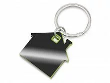 Металлический брелок с пластиковой цветной вставкой SteelPop House, серебристый с зеленым яблоком