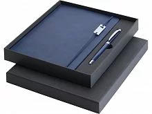 Набор Legato Elegance из блокнота формата А5 в твердой обложке и ручки-роллера, синий/синий