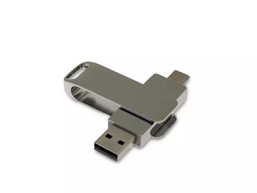 USB 2.0- флешка на 16 Гб поворотный механизм 2 в 1, c дополнительным разъемом Type-C с одноцветным металлическим клипом, серебристый USB 2.0- флешка на 16 Гб поворотный механизм 2 в 1, c дополнительным разъемом Type-C с одноцветным металлическим клипом, серебристый