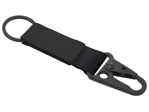 Брелок-ремувка Carabinier из ткани с вставкой из экокожи и карабином, черный фото 2