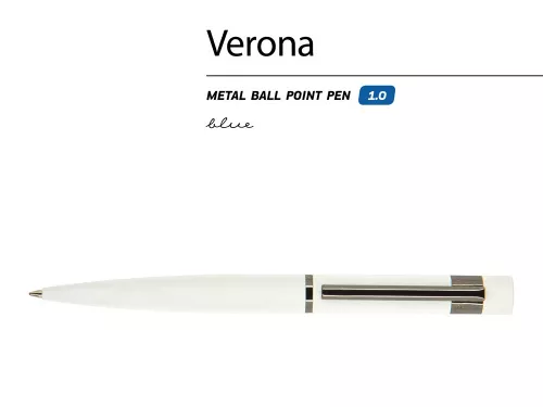Ручка Verona шариковая автоматическая, белый металлический корпус, 1.0 мм, синяя фото 3