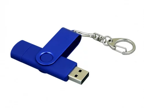 Флешка с поворотным механизмом, c дополнительным разъемом Micro USB, 16 Гб, синий фото 3