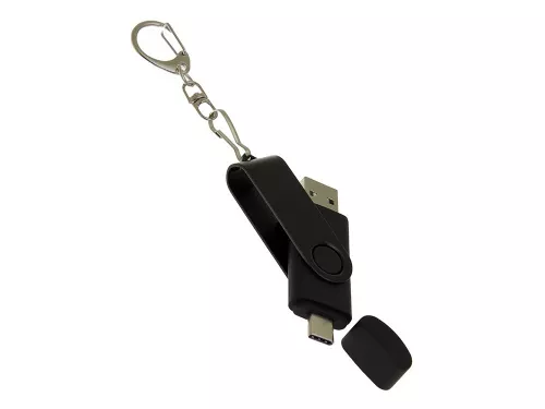 USB-флешка на 32 Гб 2 в 1 поворотный механизм, c дополнительным разъемом Type-C с одноцветным металлическим клипом, черный фото 3