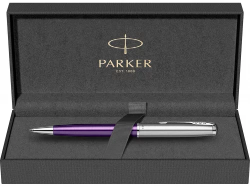 Шариковая ручка Parker Sonnet Essentials Violet SB Steel CT, цвет чернил black, перо: M, в подарочной упаковке. фото 5