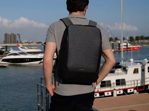 Антикражный рюкзак FlexPackPro для ноутбука 15.6, серый/черный фото 15