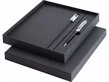 Набор Legato Elegance из блокнота формата А5 в твердой обложке и ручки-роллера, черный/белый