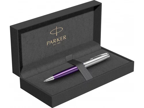 Шариковая ручка Parker Sonnet Essentials Violet SB Steel CT, цвет чернил black, перо: M, в подарочной упаковке. фото 4