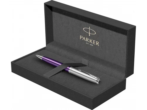 Шариковая ручка Parker Sonnet Essentials Violet SB Steel CT, цвет чернил black, перо: M, в подарочной упаковке. фото 3