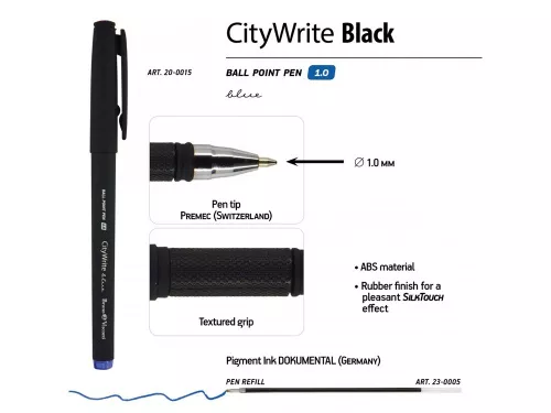 Ручка CityWrite.BLACK шариковая, черный пластиковый корпус, 1.0 мм, синяя фото 3