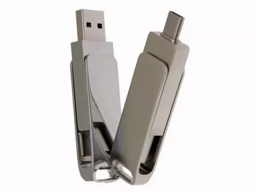 USB 2.0- флешка на 16 Гб с поворотным механизмом и дополнительным разъемом Type-C фото 5