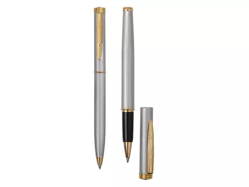 Набор Pierre Cardin PEN&PEN: ручка шариковая + роллер. Цвет - серебристо-бежевый. Упаковка Е. фото 3