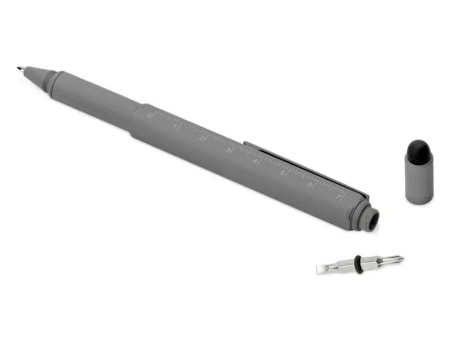 Ручка шариковая металлическая Tool, серый. Встроенный уровень, мини отвертка, стилус фото 3