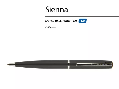 Ручка Sienna шариковая автоматическая, черный металлический корпус, 1.0 мм, синяя фото 3 Ручка Sienna шариковая автоматическая, черный металлический корпус, 1.0 мм, синяя фото 3