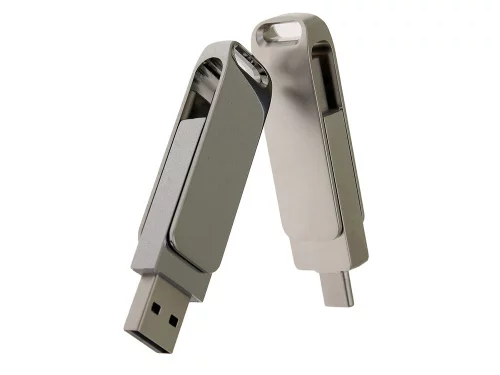 USB 2.0- флешка на 64 Гб поворотный механизм 2 в 1, c дополнительным разъемом Type-C с одноцветным металлическим клипом, серый фото 3 USB 2.0- флешка на 64 Гб поворотный механизм 2 в 1, c дополнительным разъемом Type-C с одноцветным металлическим клипом, серый фото 3