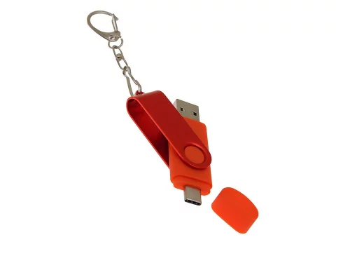 USB-флешка на 64 Гб 2 в 1 поворотный механизм, c дополнительным разъемом Type-C с одноцветным металлическим клипом, красный фото 3