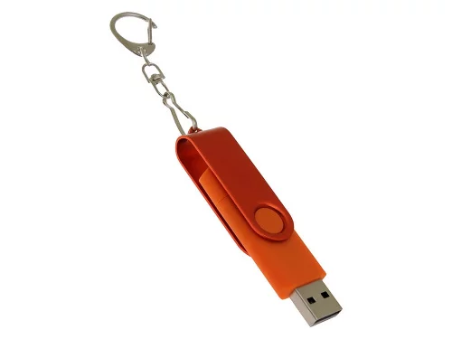 USB-флешка на 32 Гб 2 в 1 поворотный механизм, c дополнительным разъемом Type-C с одноцветным металлическим клипом, оранжевый фото 2