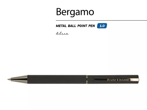 Ручка Bergamo шариковая автоматическая, черный металлический корпус, 0.7 мм, синяя фото 4