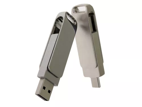 USB 2.0- флешка на 16 Гб поворотный механизм 2 в 1, c дополнительным разъемом Type-C с одноцветным металлическим клипом, серебристый фото 3 USB 2.0- флешка на 16 Гб поворотный механизм 2 в 1, c дополнительным разъемом Type-C с одноцветным металлическим клипом, серебристый фото 3