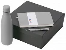 Подарочный набор с блокнотом С2, металлической ручкой и термобутылкой, серый