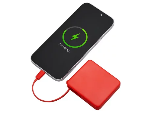 Внешний аккумулятор со встроенным кабелем USB-C Дэнси, 5000 мАч, красный фото 3