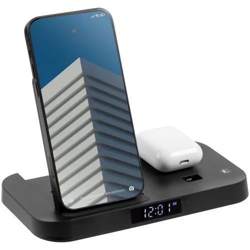 Зарядная станция с часами Clock Nest, черная фото 2