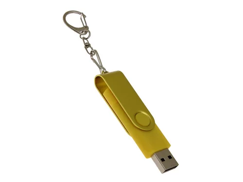 USB-флешка на 64 Гб 2 в 1 поворотный механизм, c дополнительным разъемом Type-C с одноцветным металлическим клипом, желтый фото 2