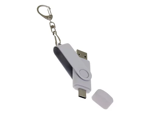 USB-флешка на 16 Гб 2 в 1 поворотный механизм, c дополнительным разъемом Type-C с одноцветным металлическим клипом, белый фото 3