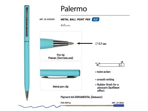 Ручка шариковая автоматическая BrunoVisconti® PALERMO цвет корпуса бирюзовый, soft-touch, 0.7 мм фото 2