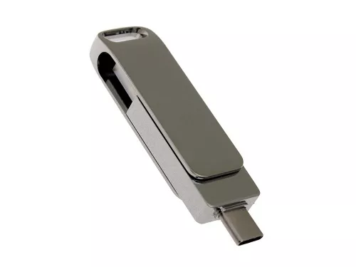 USB 2.0- флешка на 16 Гб поворотный механизм 2 в 1, c дополнительным разъемом Type-C с одноцветным металлическим клипом, серебристый фото 5 USB 2.0- флешка на 16 Гб поворотный механизм 2 в 1, c дополнительным разъемом Type-C с одноцветным металлическим клипом, серебристый фото 5