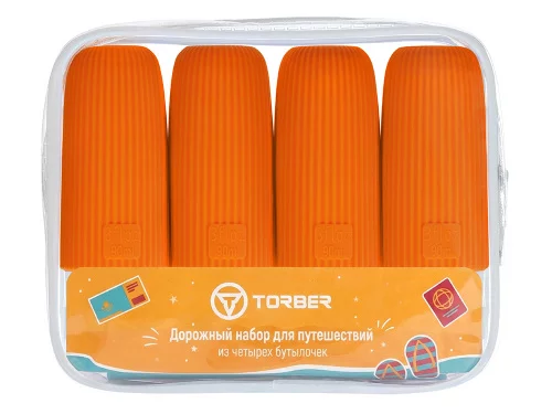 Дорожный набор бутылочек TORBER (4 пр.), силикон, оранжевый фото 3