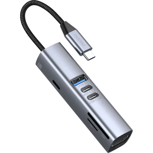 USB-хаб 7 в 1 USB-C - USB-A3.0 + 2хUSB-C + USB-C PD100Вт + HDMI + SD + microSD, серый, Deppa фото 2