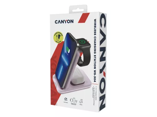 Беспроводное зарядное устройство 3-в-1 CANYON WS-304 (CNS-WCS304B), 15W, розовый фото 8 Беспроводное зарядное устройство 3-в-1 CANYON WS-304 (CNS-WCS304B), 15W, розовый фото 8