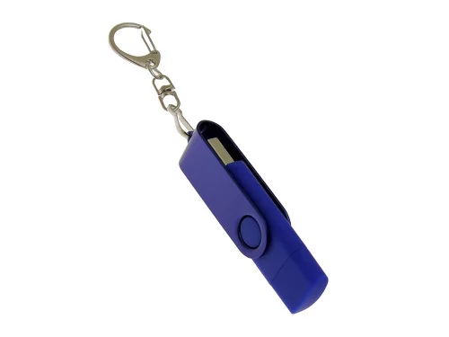 USB-флешка на 32 Гб 2 в 1 поворотный механизм, c дополнительным разъемом Type-C с одноцветным металлическим клипом, синий фото 5