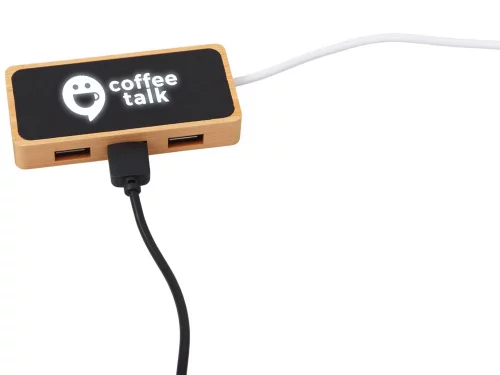 USB хаб с подсветкой лого Reedia S5, 3*USB, 1*Type C, бамбук, черный фото 2