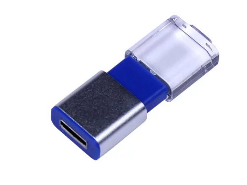 USB-флешка промо на 32 Гб прямоугольной формы, выдвижной механизм, синий фото 2