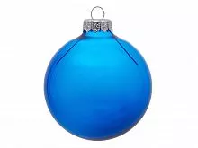 Стеклянный елочный шар Christmas bauble, синий прозрачный, с серебристым колпачком в черной коробке
