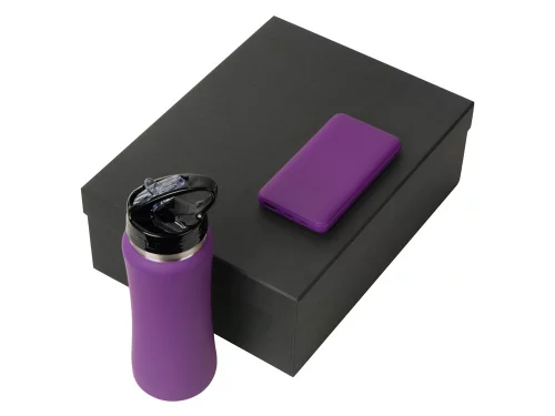 Подарочный набор с бутылкой для воды и повербанком С2, 10000 mAh, фиолетовый фото 2