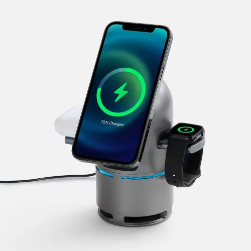 Bluetooth-колонка с беспроводной зарядкой Droid, серая фото 2