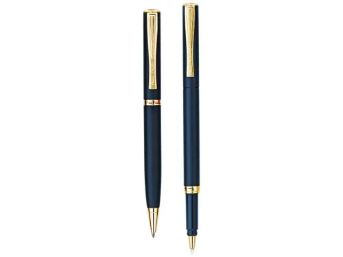 Набор Pierre Cardin коллекция ПАРА (PEN&PEN): ручка шариковая + роллер. Корпус - латунь. Отделка -стальное покрытие. Детали дизайна - позолота. Цвет - черный