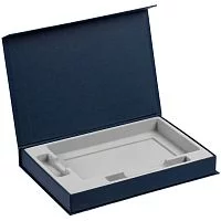 Коробка Silk с ложементом под ежедневник 13x21 см, флешку и ручку, ver. 2, темно-синяя