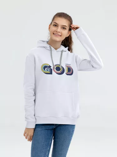 Толстовка с капюшоном «Новый GOD», белая фото 4
