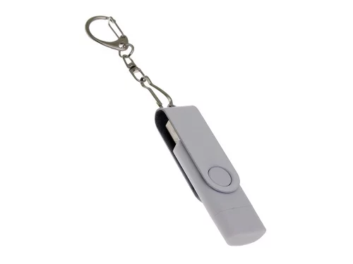 USB-флешка на 16 Гб 2 в 1 поворотный механизм, c дополнительным разъемом Type-C с одноцветным металлическим клипом, белый