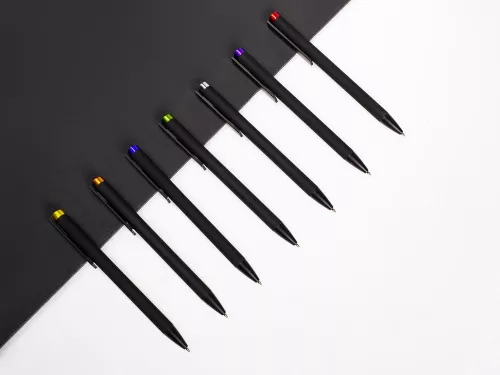 Ручка металлическая шариковая Taper Metal софт-тач с цветным зеркальным слоем, черный с серебристым фото 4